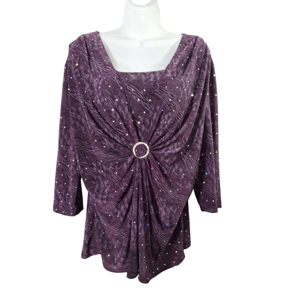Enfis Purple Silver Sequin Blouse Y2K Top XL going out diva